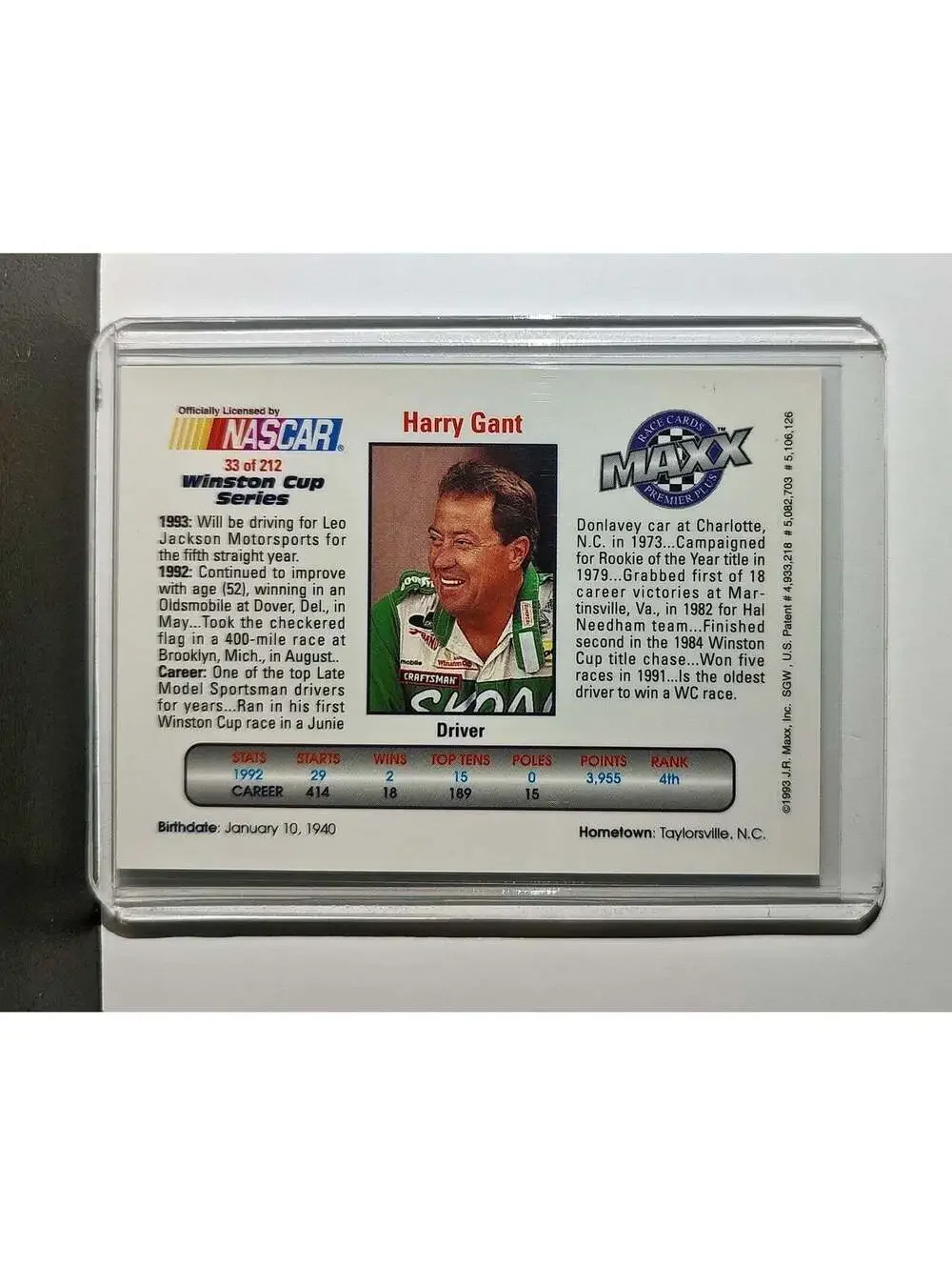 Harry Gant 1993 Maxx Premier Plus Racing #33 NASCAR Card Leo Jackson Motorsports